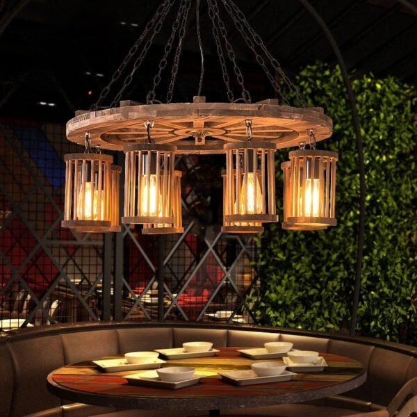 Đèn thả gỗ RUSTIC bánh xe trang trí nhà hàng, cafe, quán bar RTC-21