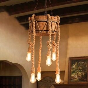 Đèn thả gỗ RUSTIC dây thừng trang trí nhà hàng, cafe, quán bar RTC-25