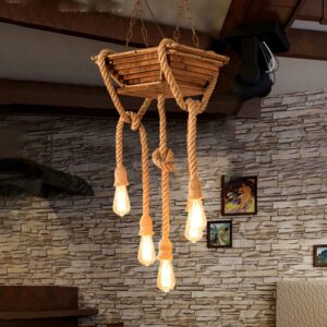 Đèn thả gỗ RUSTIC dây thừng trang trí nhà hàng, cafe, quán bar RTC-26