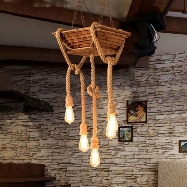 Đèn thả gỗ RUSTIC dây thừng trang trí nhà hàng, cafe, quán bar RTC-26