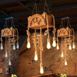 Đèn thả gỗ RUSTIC dây thừng trang trí nhà hàng, cafe, quán bar RTC-27