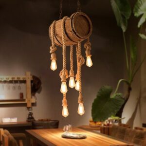 Đèn thả gỗ RUSTIC dây thừng trang trí nhà hàng, cafe, quán bar RTC-28