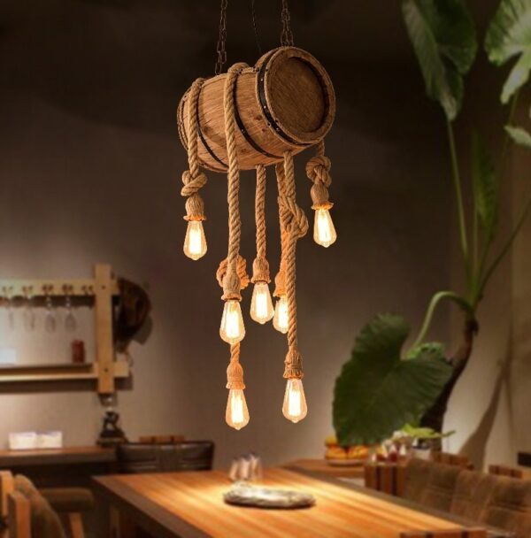 Đèn thả gỗ RUSTIC dây thừng trang trí nhà hàng, cafe, quán bar RTC-28