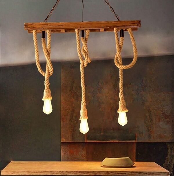 Đèn thả gỗ RUSTIC dây thừng trang trí nhà hàng, cafe, quán bar RTC-29