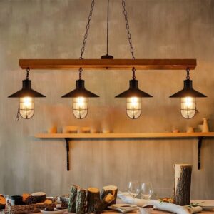 Đèn thả gỗ kiểu ngang trang trí thả bàn ăn, nhà hàng TAG 04