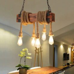 Đèn thả gỗ kiểu ngang dây thừng trang trí thả bàn ăn, nhà hàng TAG 06