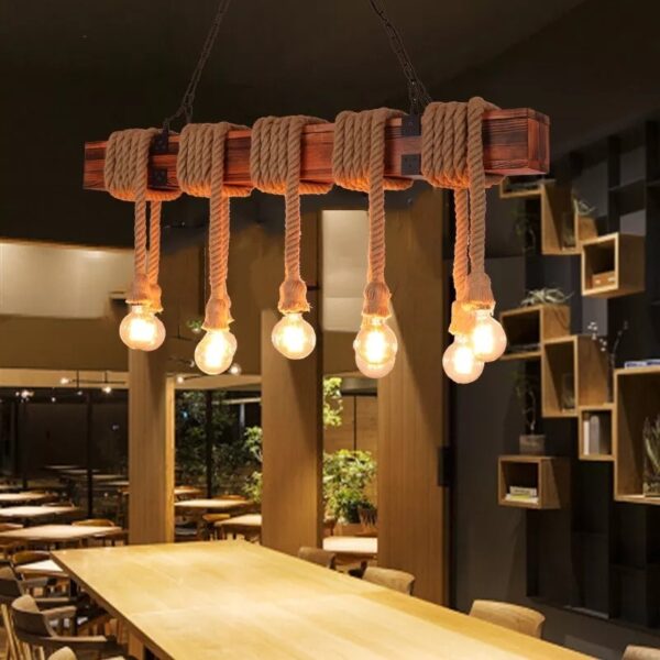 Đèn thả gỗ kiểu ngang dây thừng trang trí thả bàn ăn, nhà hàng TAG 07