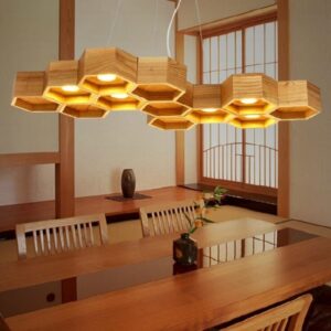 Đèn thả gỗ Rustic hình tổ ong trang trí bàn ăn, nhà hàng hiện đại TAG 10-12