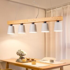 Đèn thả gỗ ngang chao trắng trang trí bàn ăn hiện đại TAG 36