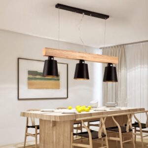 Đèn thả gỗ ngang chao đen trang trí bàn ăn hiện đại TAG 37