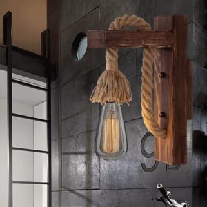 Đèn tường gỗ kết hợp dây thừng phong cách Rustic WAG-02