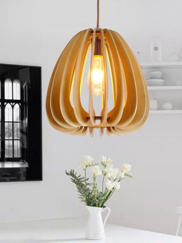 Đèn thả gỗ hình quả trám phong cách vintage trang trí quán cafe, spa DAG-46