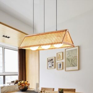 Đèn thả gỗ hình mái nhà phong cách hiện đại trang trí quán cafe, spa DAG-59-3