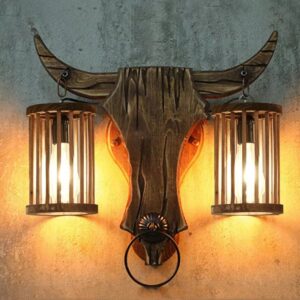 Đèn tường gỗ Rustic hình đầu trâu hiện đại, rocknroll WRT-02