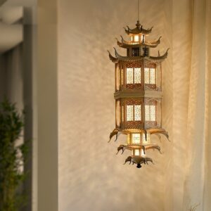 Đèn thả gỗ hình ngôi chùa sang trọng hiện đại GTK-03
