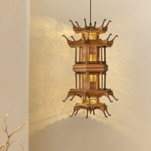 Đèn thả gỗ hình ngôi chùa sang trọng hiện đại GTK-04