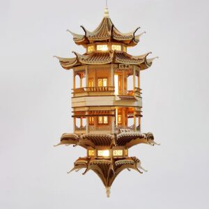 Đèn thả gỗ hình ngôi chùa sang trọng hiện đại GTK-05