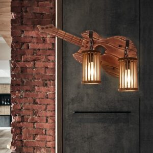 Đèn tường gỗ hình đàn guitar phong cách Rustic hiện đại WRT-18