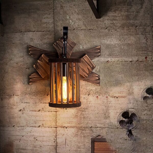 Đèn tường gỗ Rustic phong cách rocknroll hiện đại WRT-03