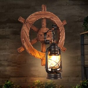 Đèn tường gỗ hình bánh lái tàu phong cách Rustic hiện đại WRT-20