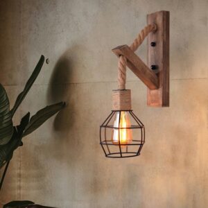 Đèn tường gỗ kết hợp dây thừng trang trí hiện đại WRT-26