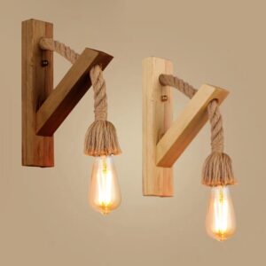 Đèn tường gỗ kết hợp dây thừng trang trí hiện đại WRT-32