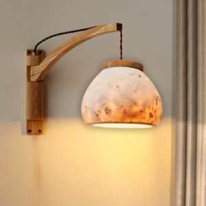 Đèn tường gỗ kết hợp đá mài trang trí quán cafe vintage hiện đại WAG-74