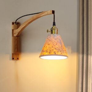 Đèn tường gỗ kết hợp đá mài trang trí quán cafe vintage hiện đại WAG-76