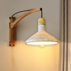 Đèn tường gỗ kết hợp đá mài trang trí quán cafe vintage hiện đại WAG-70