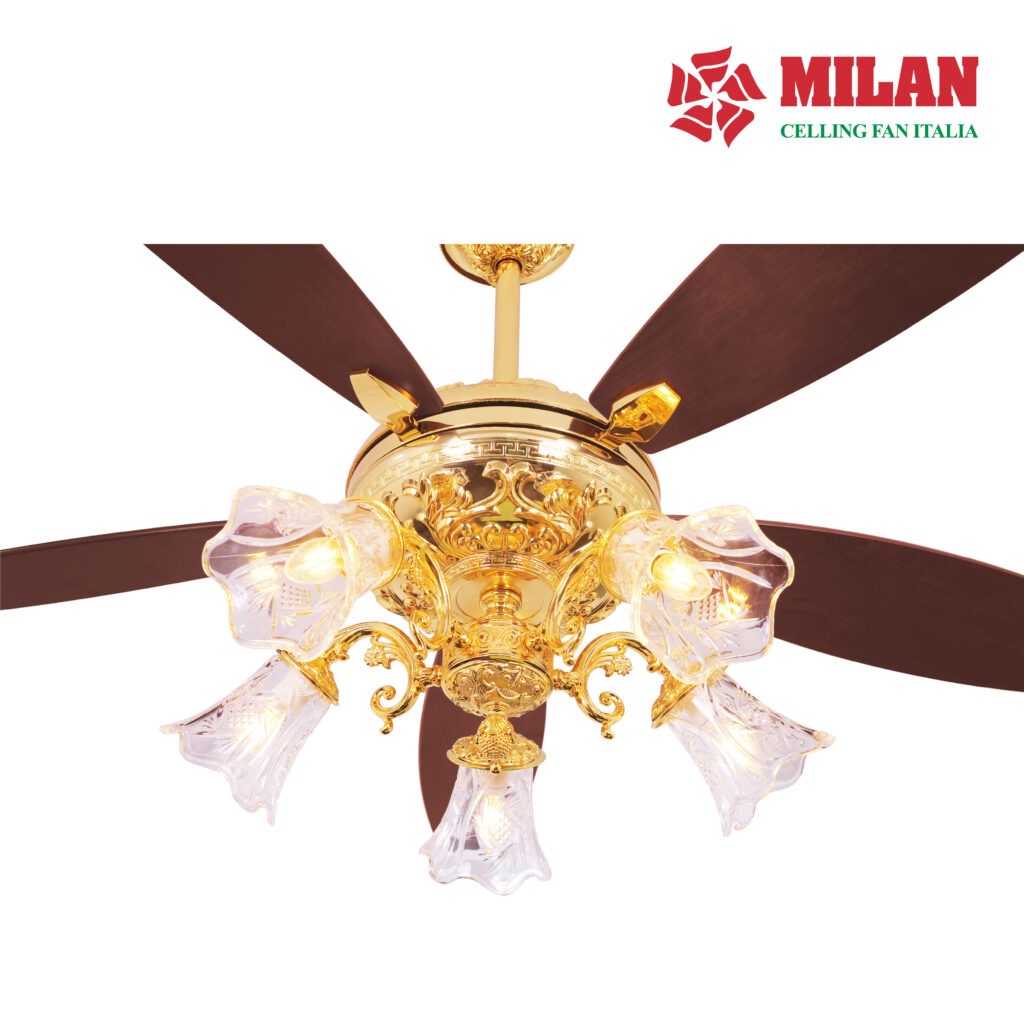 Quạt trần đèn 5 cánh mạ vàng cổ điển MILAN FY966