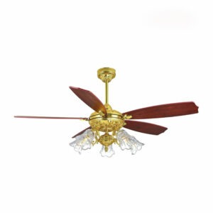 Quạt trần đèn 5 cánh mạ vàng cổ điển QT-966M