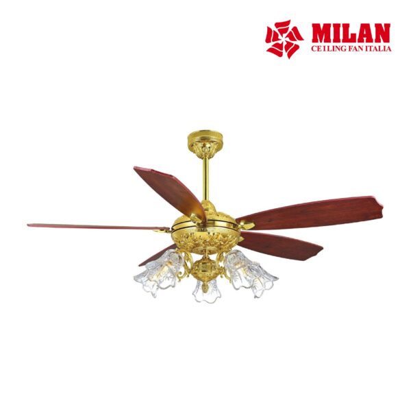 Quạt trần đèn 5 cánh mạ vàng cổ điển trang trí sang trọng MILAN FY966 - Mạ Vàng 9999