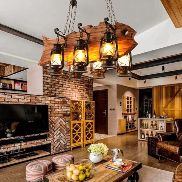 Đèn chùm thả gỗ hình con cá phong cách rustic độc đáo hiện đại RTC-46