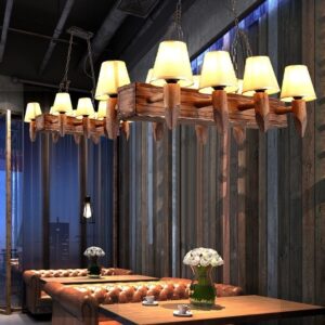 Đèn chùm thả gỗ chao vải phong cách rustic RTC-49