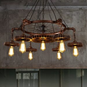 Đèn chùm thả gỗ răng bánh xe phong cách rustic RTC-53