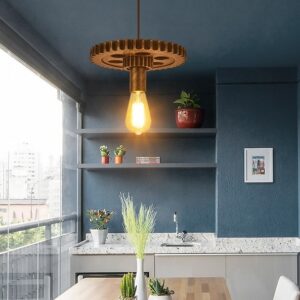 Đèn chùm thả gỗ răng bánh xe phong cách rustic RTC-57