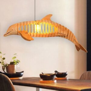 Đèn gỗ thả cá heo trang trí hiện đại độc đáo DGDV 04