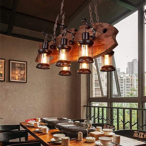 Đèn chùm gỗ RUSTIC trang trí nhà hàng, quán bar RTC-77