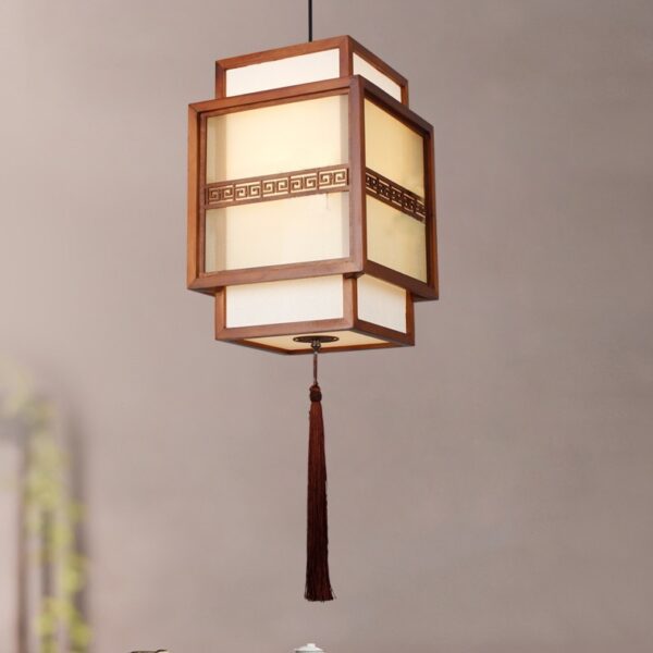 Đèn thả gỗ chao vải phong cách Trung Hoa DGAD-04