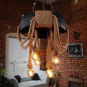 Đèn chùm thả gỗ kết hợp dây thừng mẫu mới hiện đại RTC-99