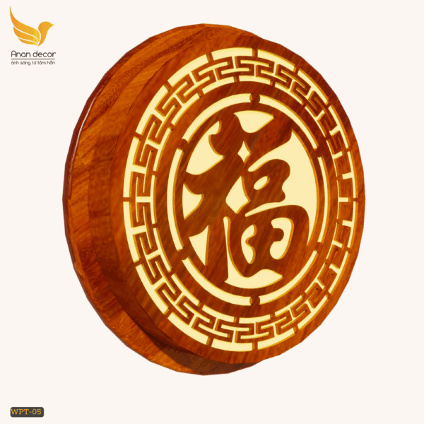 Đèn tường gỗ trang trí phòng thờ chữ Phúc Hán Việt WPT-05