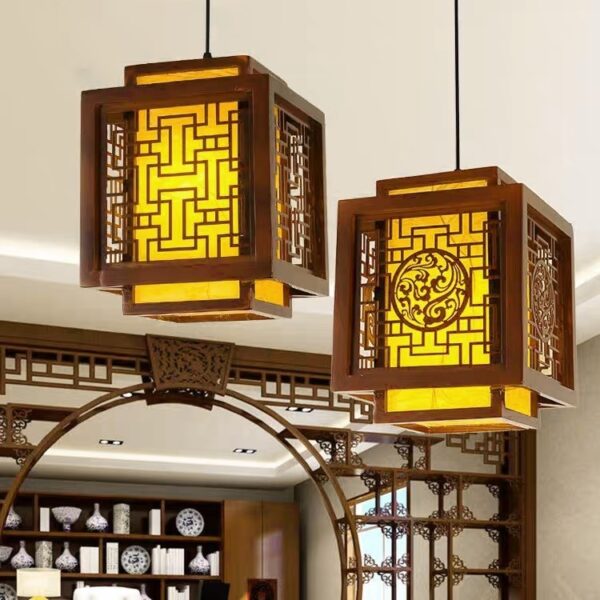Đèn thả gỗ trang trí phòng thờ DGAD-24