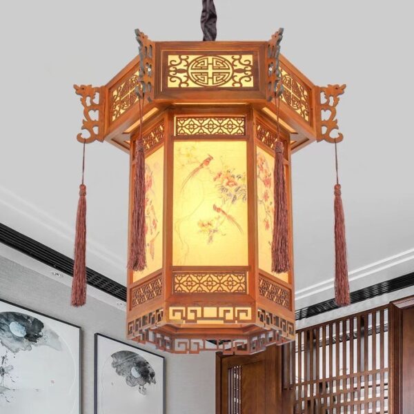 Đèn thả gỗ trang trí phòng thờ DGAD-43