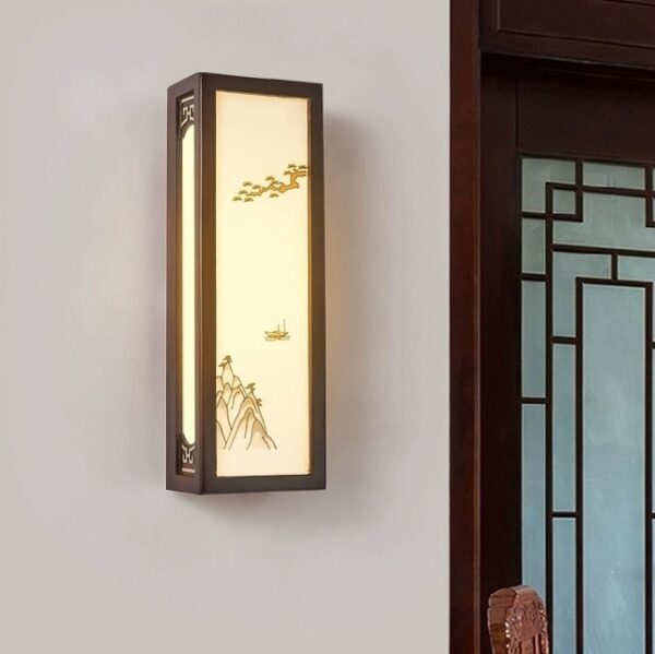 Đèn tường gỗ hình hộp in họa tiết WAL-37