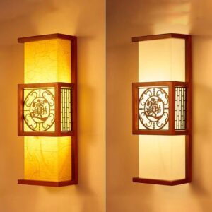 Đèn tường gỗ hình hộp in họa tiết WAL-44
