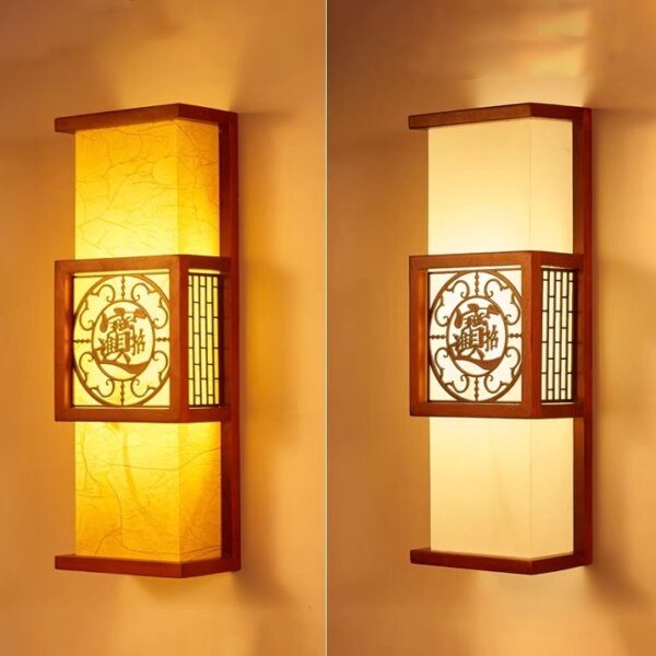 Đèn tường gỗ hình hộp in họa tiết WAL-44