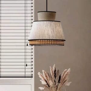 Đèn Thả Chao Vải Kết Hợp Mây Đan Mắt Cáo DAV-04