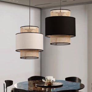 Đèn Thả Chao Vải Kết Hợp Mây Đan Mắt Cáo DAV-05