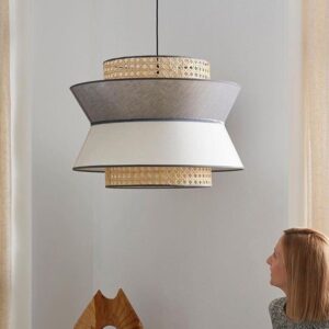 Đèn Thả Chao Vải Kết Hợp Mây Đan Mắt Cáo DAV-06