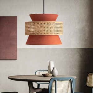 Đèn Thả Chao Vải Kết Hợp Mây Đan Mắt Cáo DAV-07